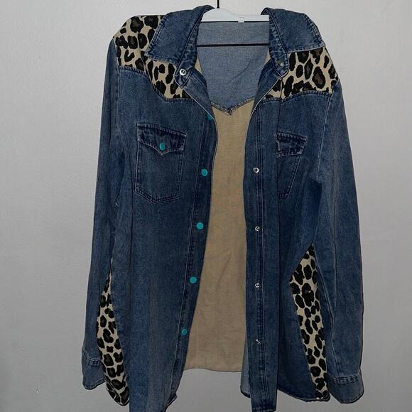 Western Cheetah denim oversized shacket sz 3x - Picture 2 of 5